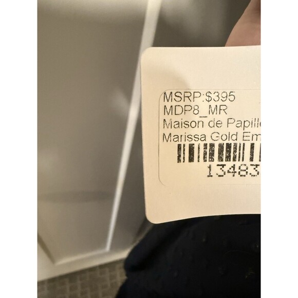 Maison de Papillon Marissa Gold Embellished Jumpsuit Blue Crepe Women's Size‎ M - Picture 5 of 8